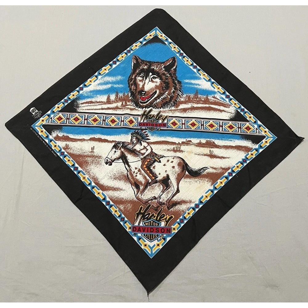 Vintage Harley Davidson Motorcycles Wolf Indian Horse Cotton Blend Bandana